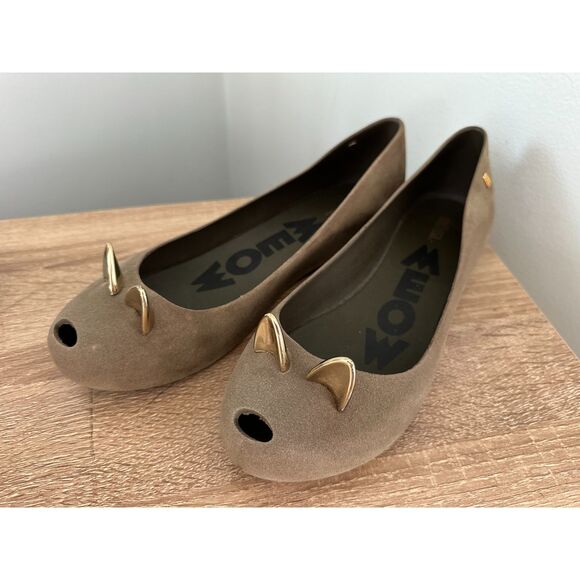Melissa MEOW Cat Flats Gray Brown Peep Toe Ballet Shoes Womens sz 9 EU 40 - Picture 7 of 12